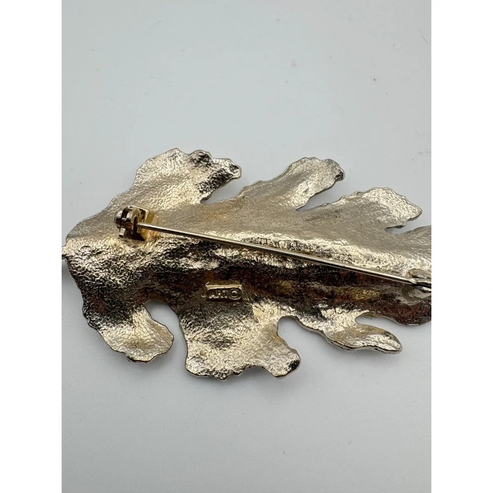 Vintage Arthur Pepper Brooch ART Silver Tone Textured Leaf Large Botanical‎ Pin